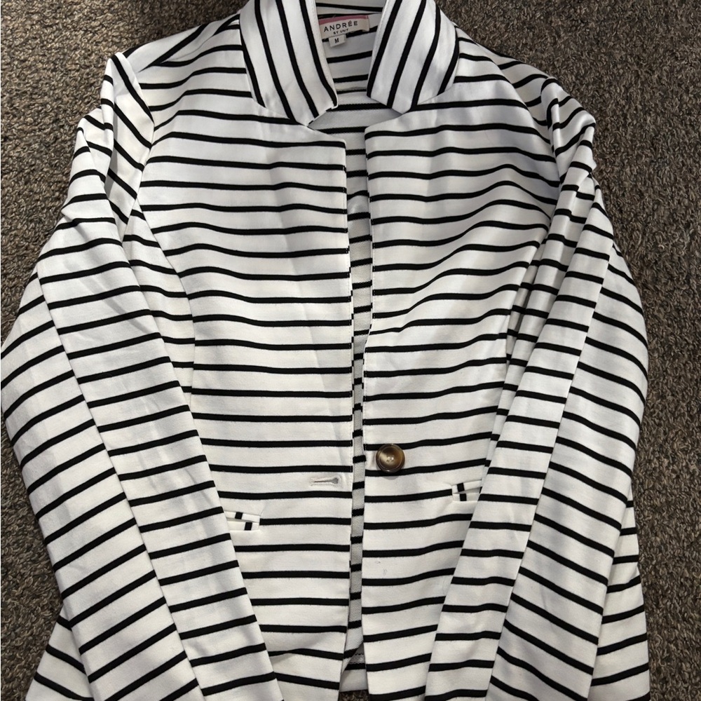 Andree Black and White Striped Women's Blazer